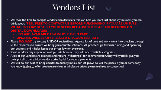 Vendors List